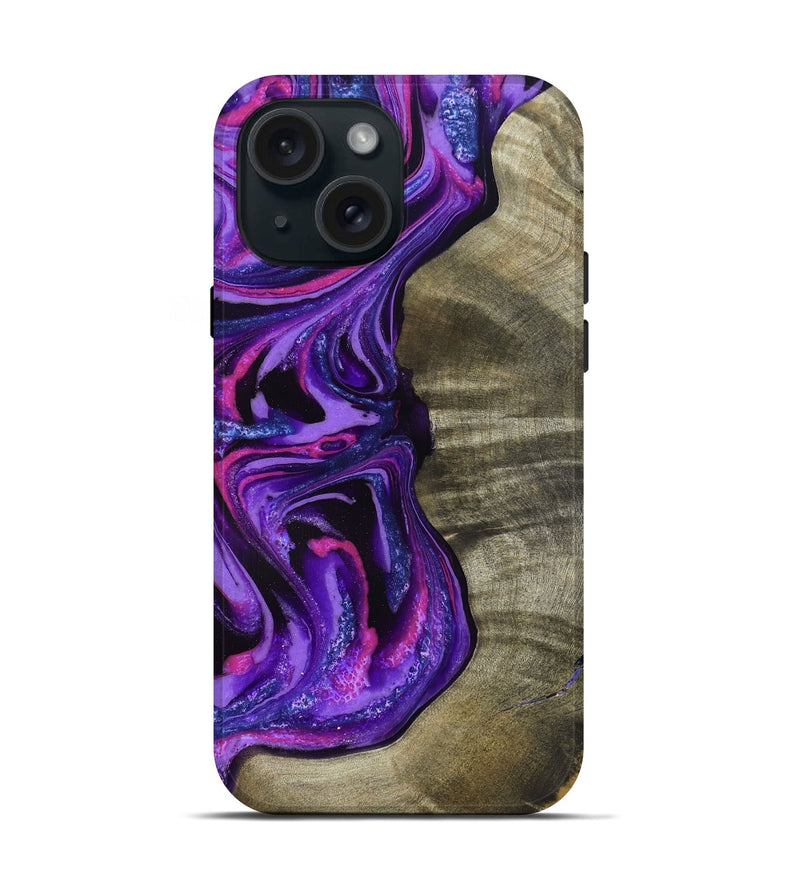 iPhone 15 Wood Live Edge Phone Case - Chyna (Purple, 819984)
