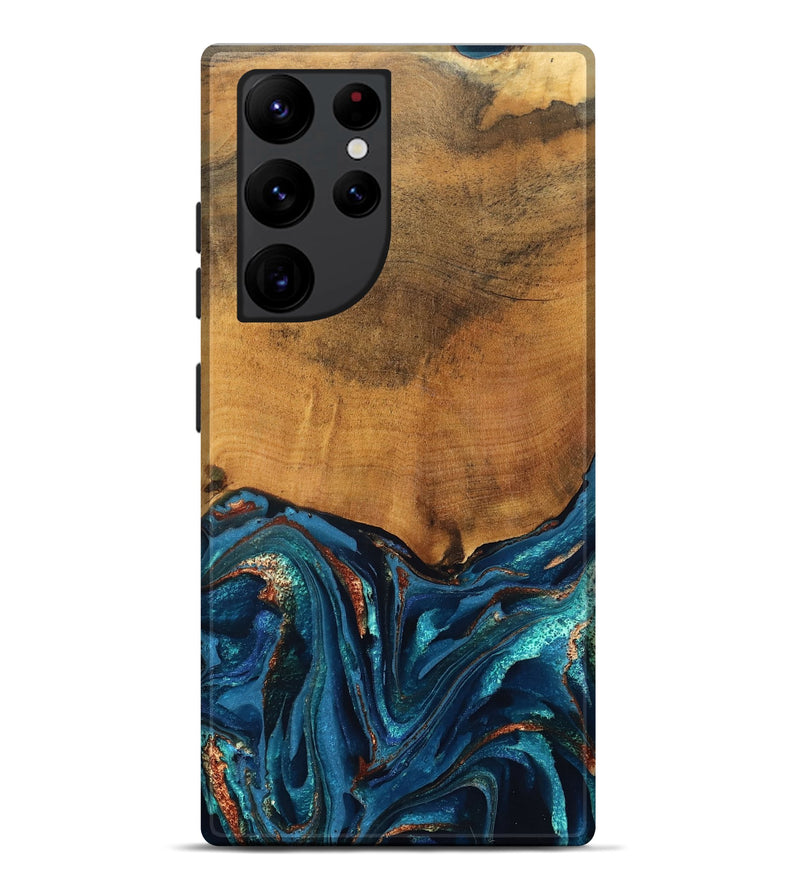 Galaxy S22 Ultra Wood Live Edge Phone Case - Avis (Teal & Gold, 819985)