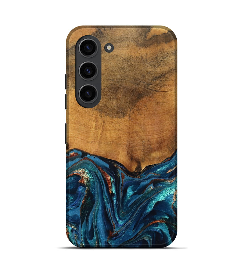 Galaxy S23 Wood Live Edge Phone Case - Avis (Teal & Gold, 819985)