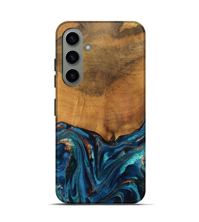 Galaxy S24 Wood Live Edge Phone Case - Avis (Teal & Gold, 819985)