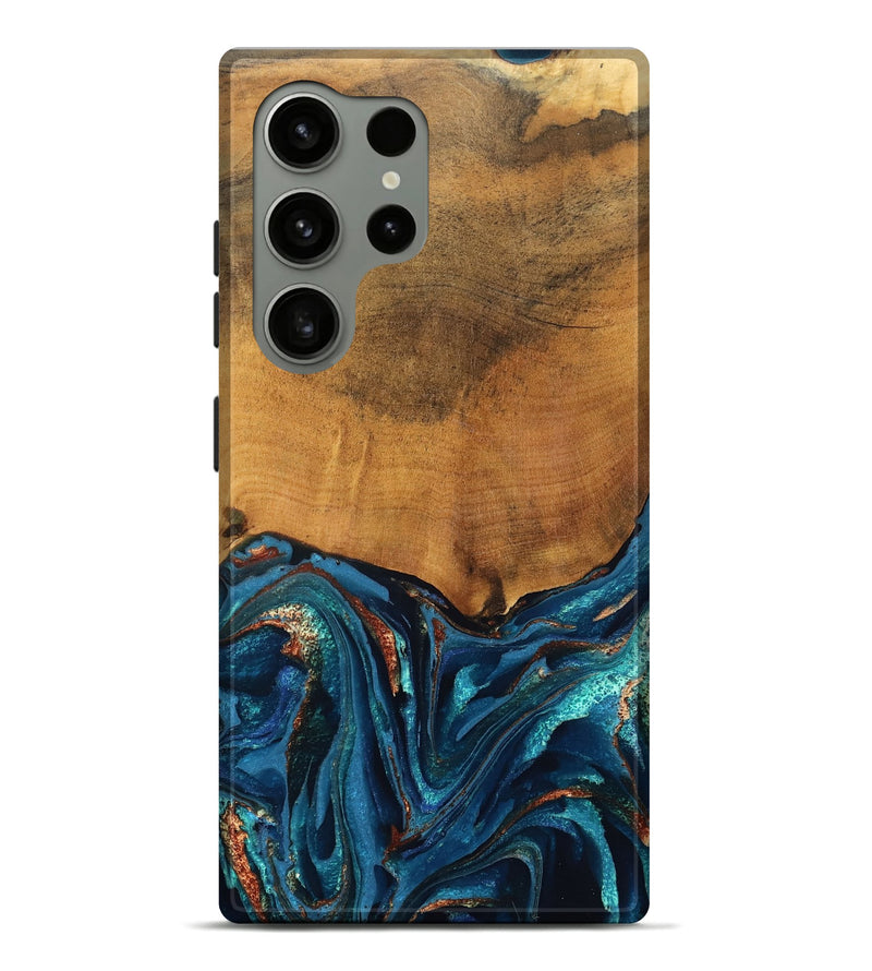 Galaxy S24 Ultra Wood Live Edge Phone Case - Avis (Teal & Gold, 819985)