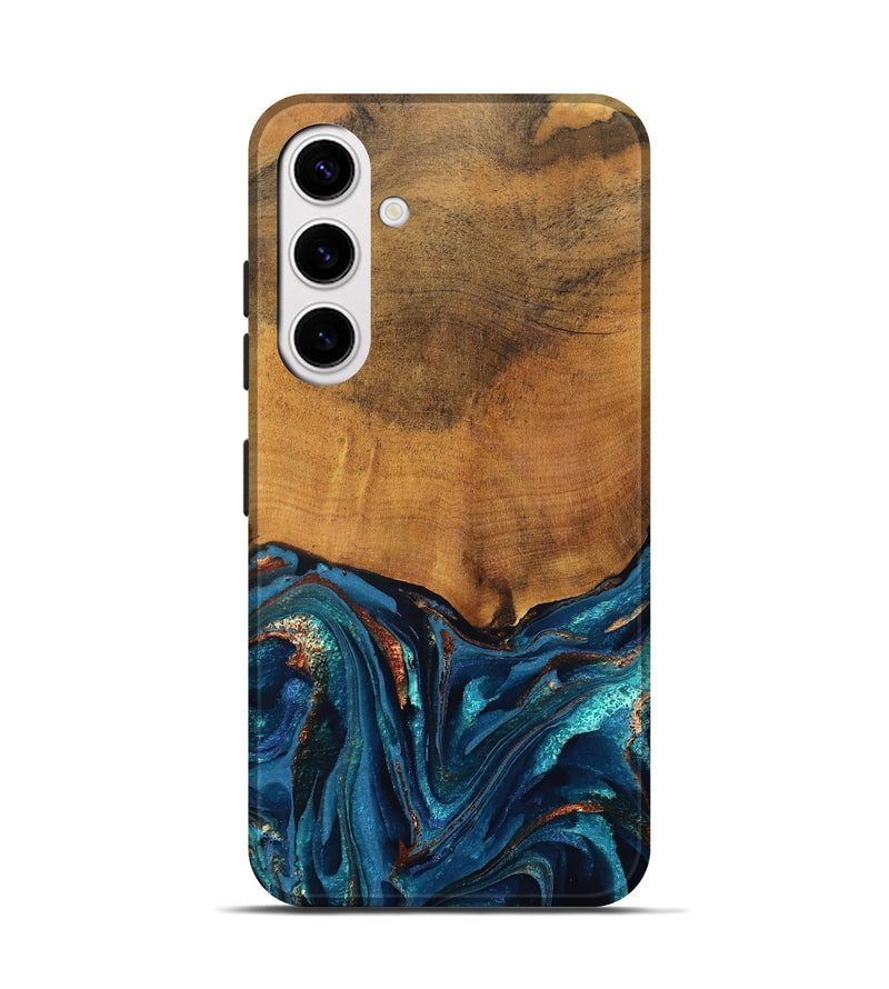 Galaxy S25 Wood Live Edge Phone Case - Avis (Teal & Gold, 819985)