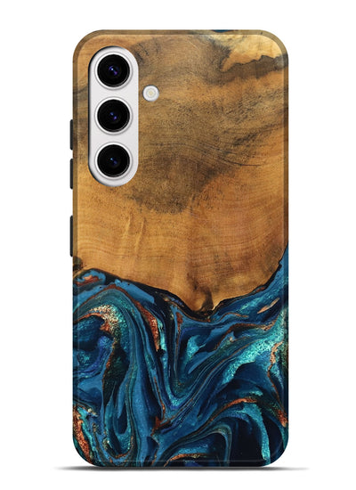 Galaxy S25 Plus Wood Live Edge Phone Case - Avis (Teal & Gold, 819985)