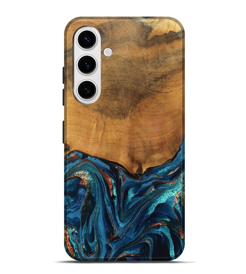 Galaxy S25 Plus Wood Live Edge Phone Case - Avis (Teal & Gold, 819985)