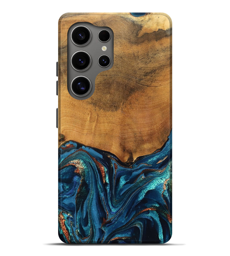 Galaxy S25 Ultra Wood Live Edge Phone Case - Avis (Teal & Gold, 819985)