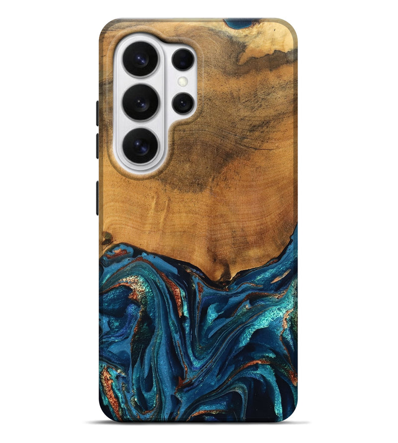 Galaxy S26 Ultra Wood Live Edge Phone Case - Avis (Teal & Gold, 819985)