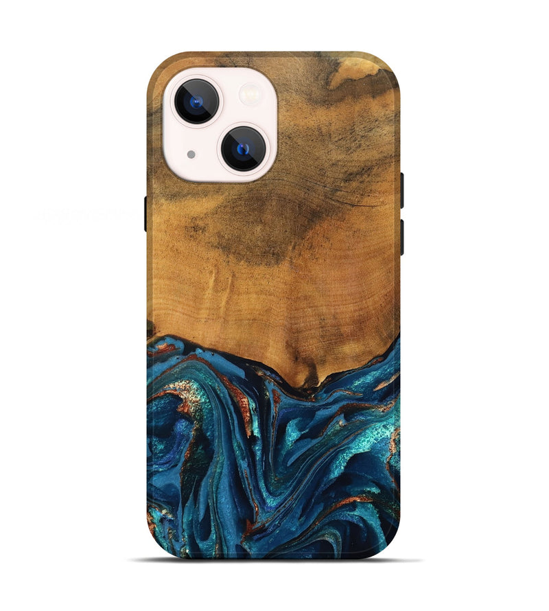 iPhone 13 Wood Live Edge Phone Case - Avis (Teal & Gold, 819985)