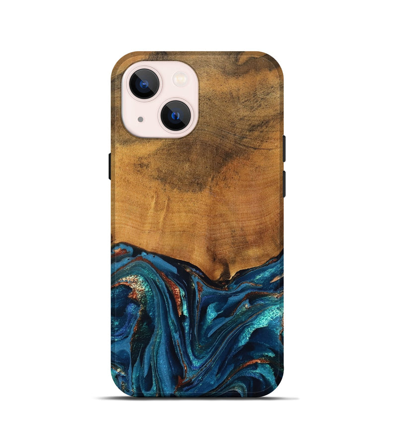 iPhone 13 mini Wood Live Edge Phone Case - Avis (Teal & Gold, 819985)