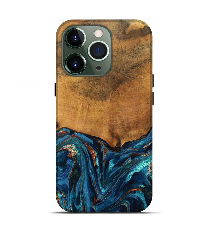 iPhone 13 Pro Wood Live Edge Phone Case - Avis (Teal & Gold, 819985)