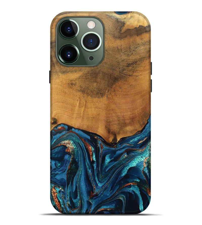 iPhone 13 Pro Max Wood Live Edge Phone Case - Avis (Teal & Gold, 819985)