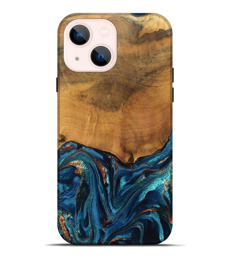 iPhone 14 Plus Wood Live Edge Phone Case - Avis (Teal & Gold, 819985)