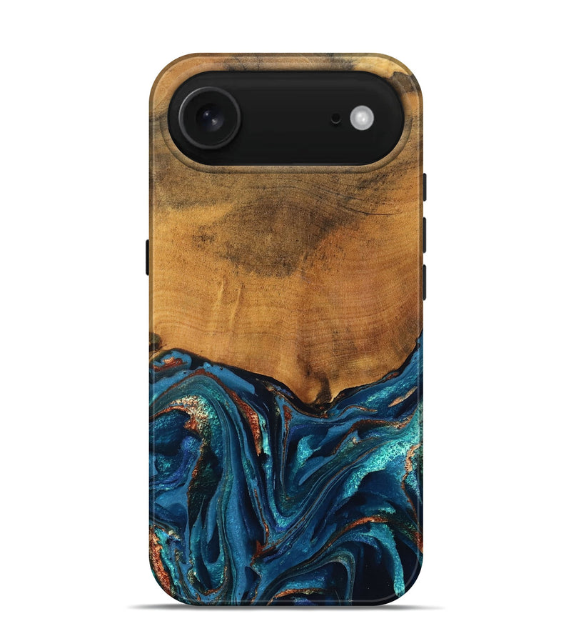 iPhone 17 Air Wood Live Edge Phone Case - Avis (Teal & Gold, 819985)