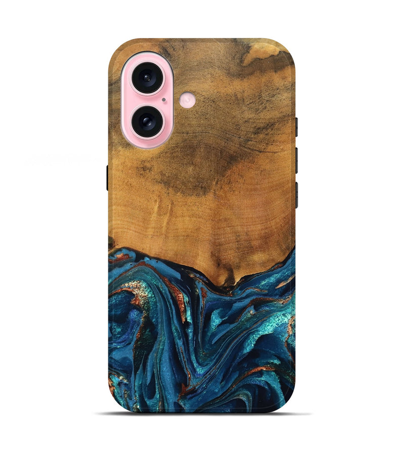 iPhone 17 Wood Live Edge Phone Case - Avis (Teal & Gold, 819985)