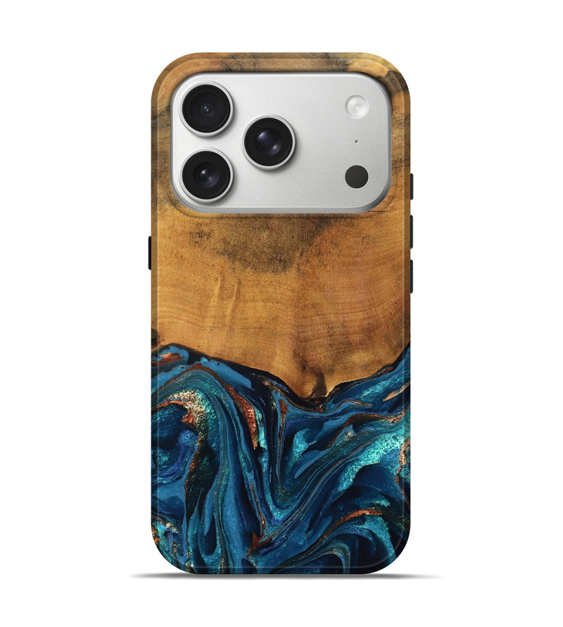 iPhone 17 Pro Wood Live Edge Phone Case - Avis (Teal & Gold, 819985)