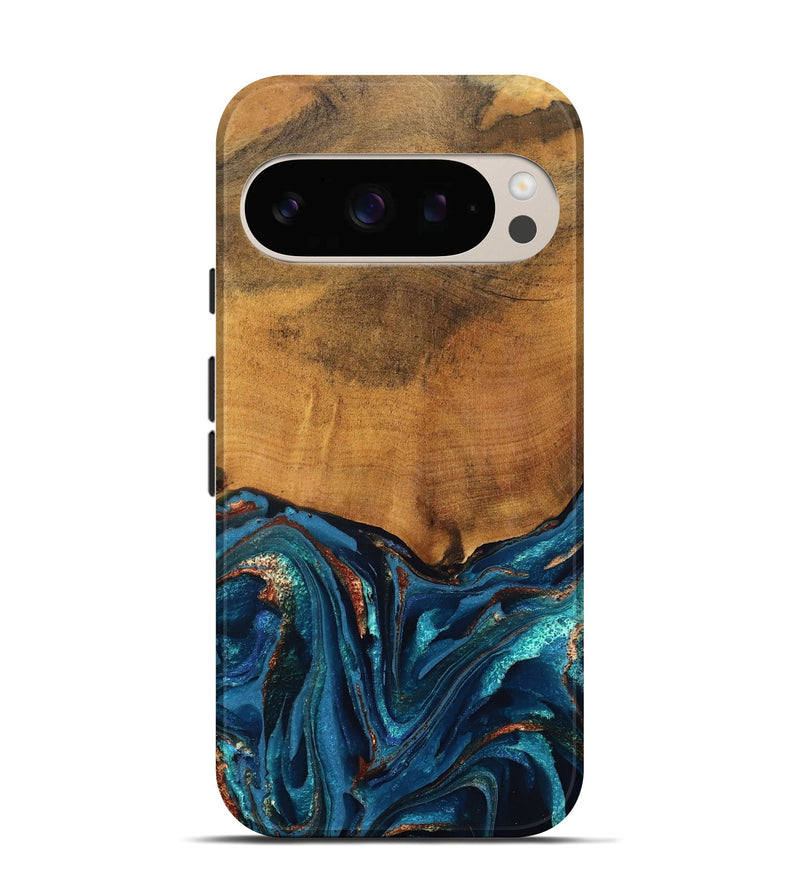 Pixel 10 Wood Live Edge Phone Case - Avis (Teal & Gold, 819985)