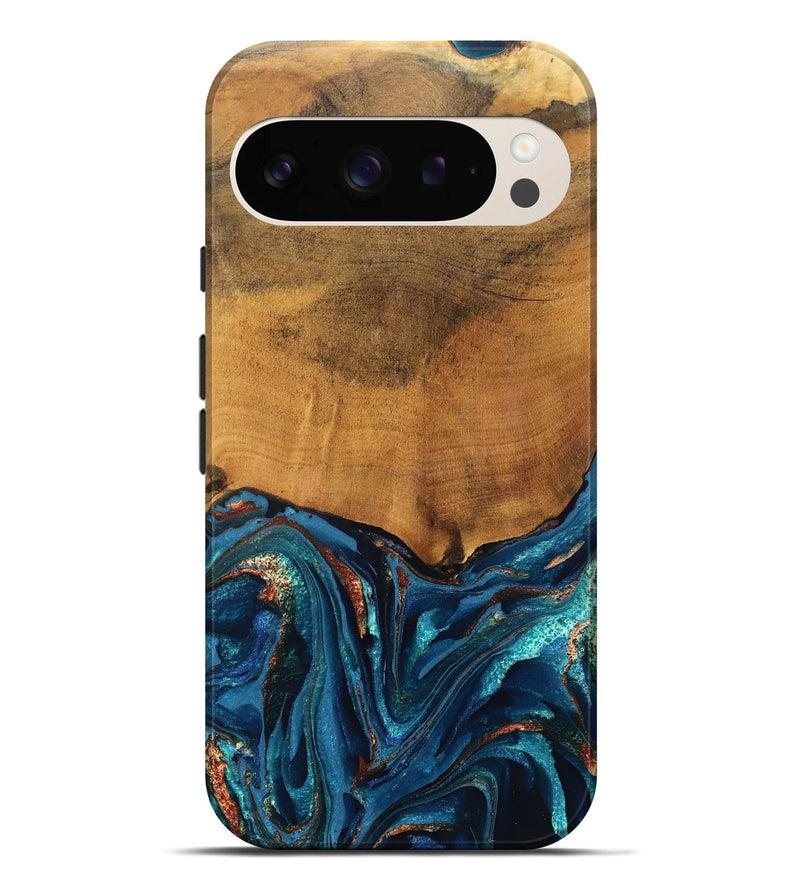 Pixel 10 Pro XL Wood Live Edge Phone Case - Avis (Teal & Gold, 819985)