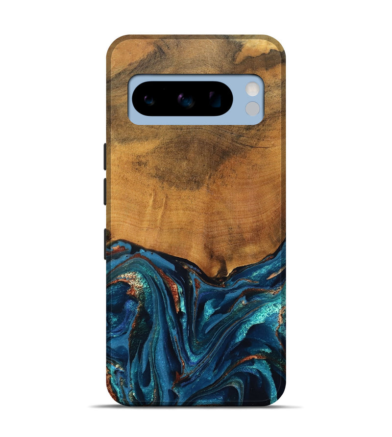 Pixel 8 Pro Wood Live Edge Phone Case - Avis (Teal & Gold, 819985)