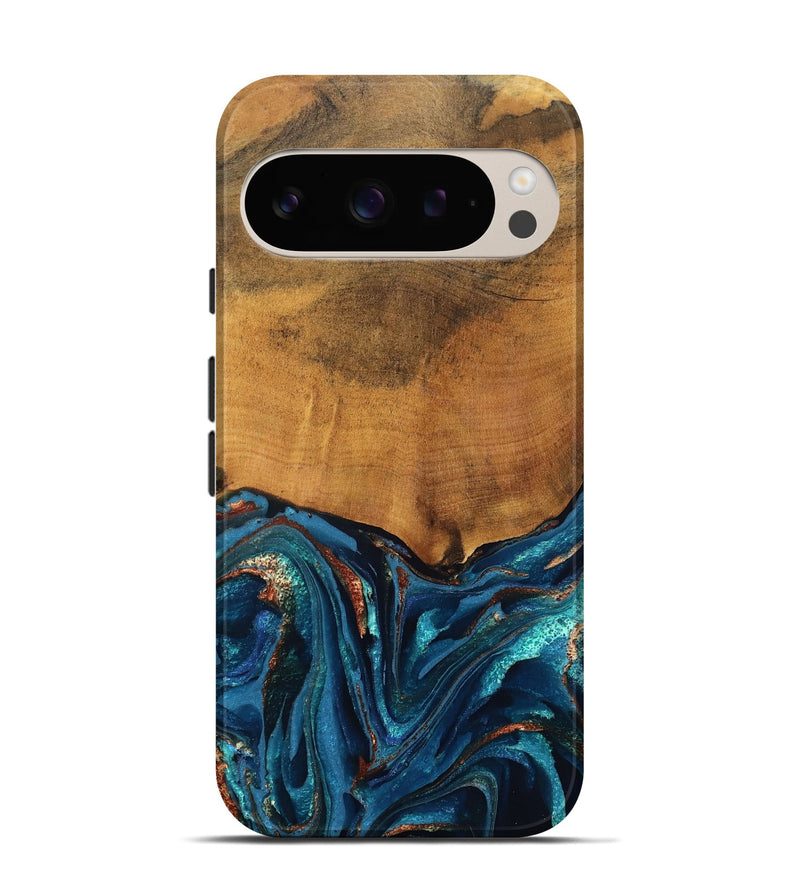 Pixel 9 Wood Live Edge Phone Case - Avis (Teal & Gold, 819985)