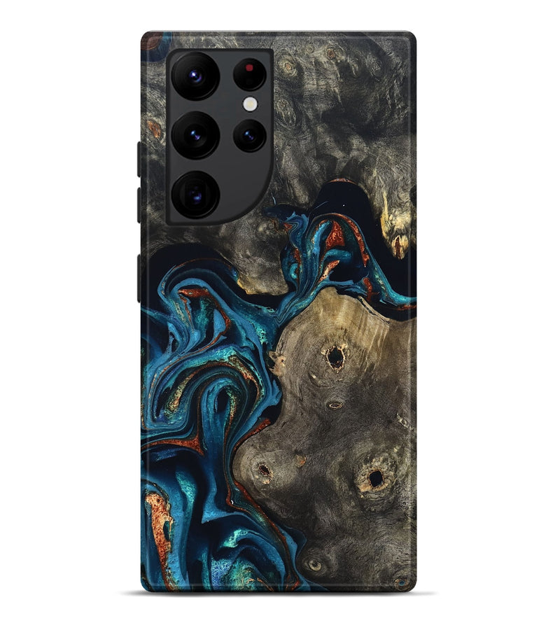 Galaxy S22 Ultra Wood Live Edge Phone Case - Harlow (Teal & Gold, 819986)