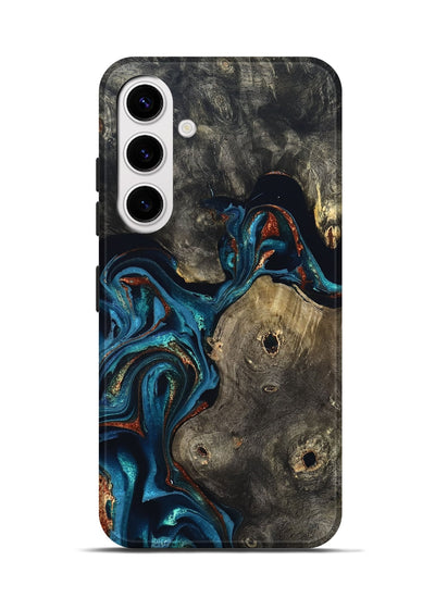 Galaxy S25 Wood Live Edge Phone Case - Harlow (Teal & Gold, 819986)