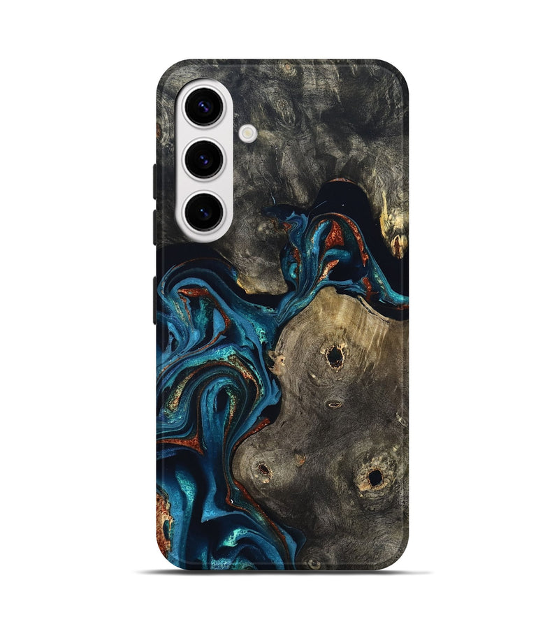 Galaxy S25 Wood Live Edge Phone Case - Harlow (Teal & Gold, 819986)
