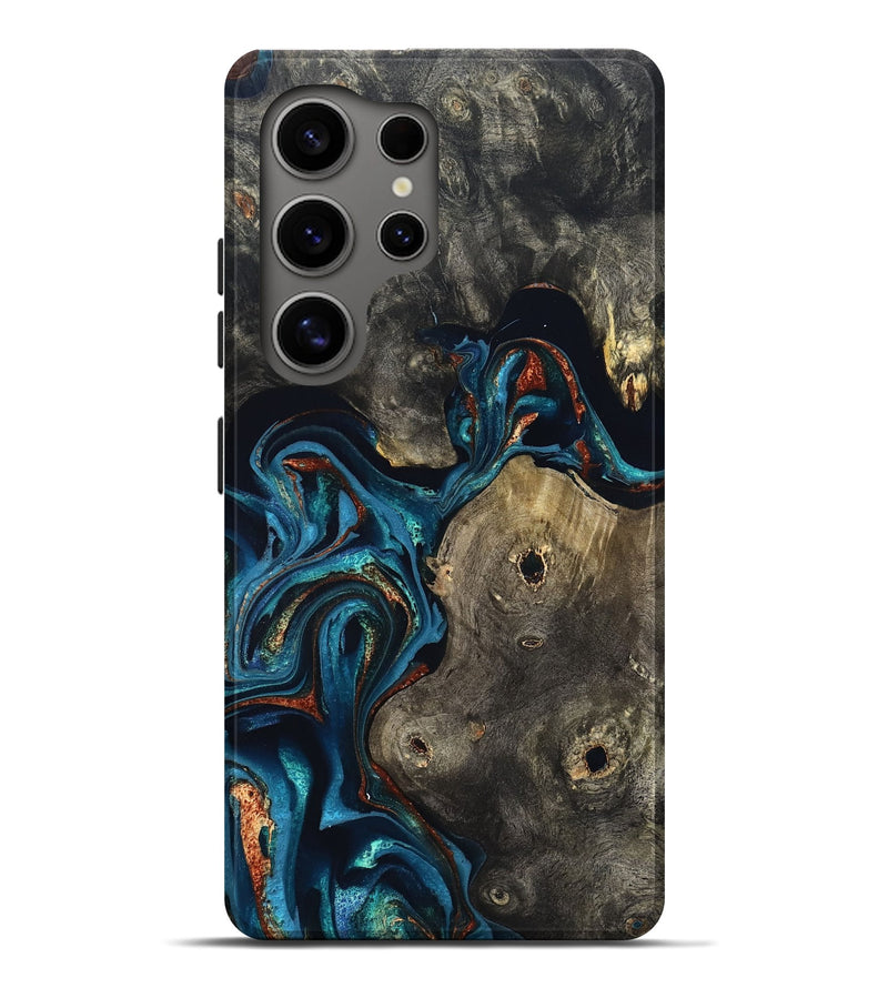 Galaxy S25 Ultra Wood Live Edge Phone Case - Harlow (Teal & Gold, 819986)