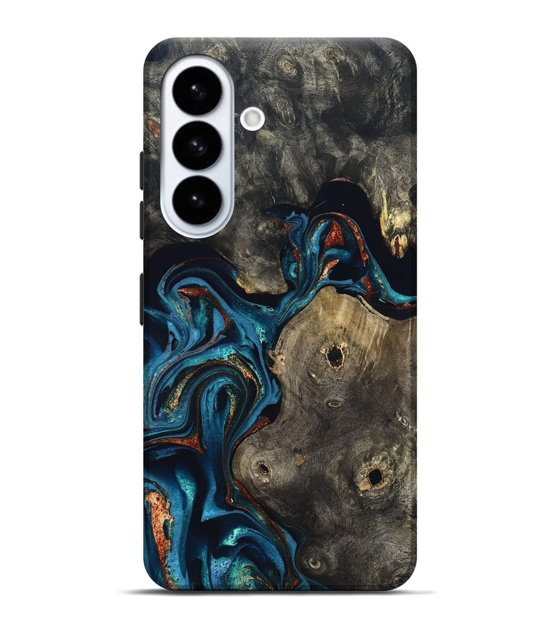 Galaxy S26 Plus Wood Live Edge Phone Case - Harlow (Teal & Gold, 819986)