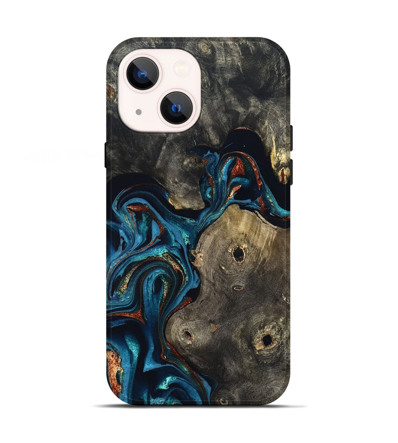 iPhone 13 Wood Live Edge Phone Case - Harlow (Teal & Gold, 819986)