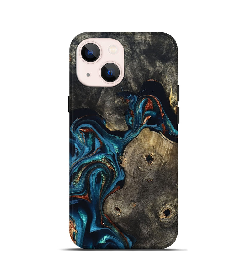 iPhone 13 mini Wood Live Edge Phone Case - Harlow (Teal & Gold, 819986)