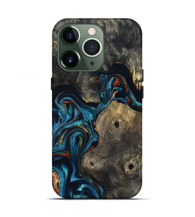 iPhone 13 Pro Wood Live Edge Phone Case - Harlow (Teal & Gold, 819986)