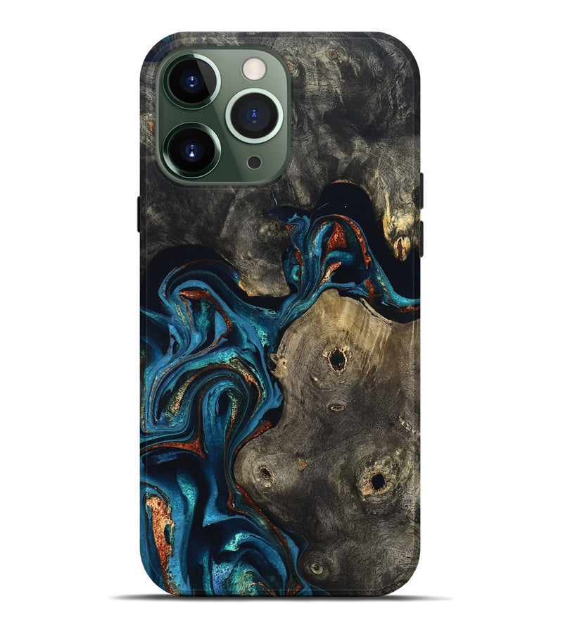 iPhone 13 Pro Max Wood Live Edge Phone Case - Harlow (Teal & Gold, 819986)