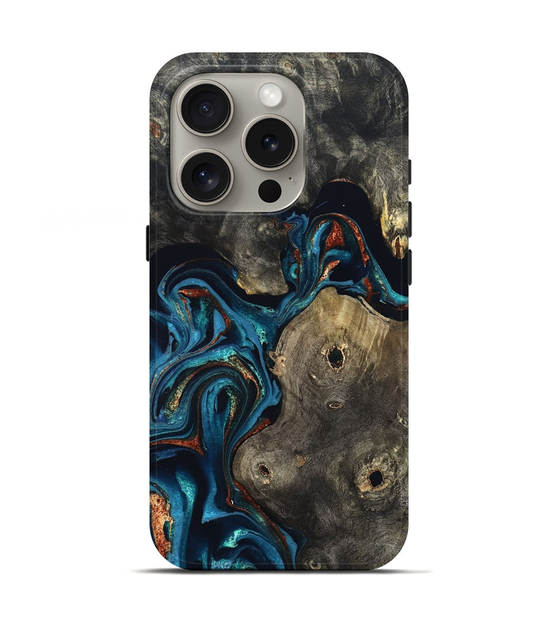 iPhone 16 Pro Wood Live Edge Phone Case - Harlow (Teal & Gold, 819986)