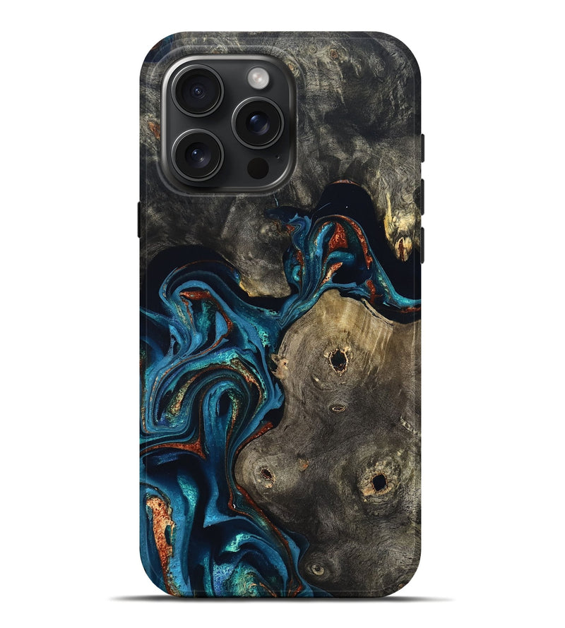 iPhone 16 Pro Max Wood Live Edge Phone Case - Harlow (Teal & Gold, 819986)