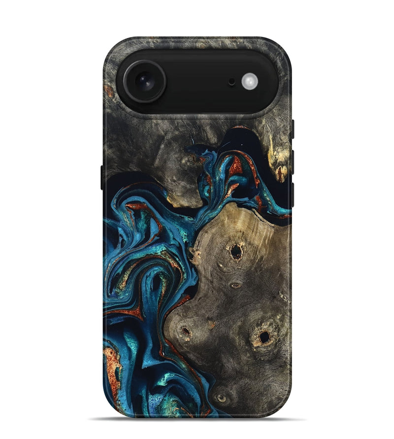iPhone 17 Air Wood Live Edge Phone Case - Harlow (Teal & Gold, 819986)