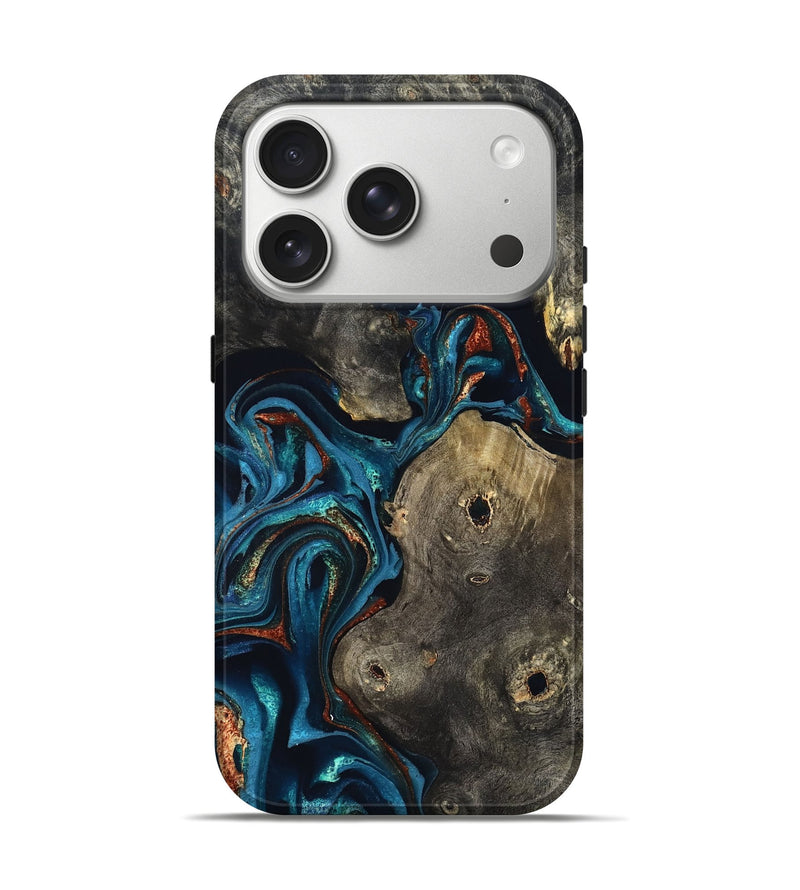 iPhone 17 Pro Wood Live Edge Phone Case - Harlow (Teal & Gold, 819986)