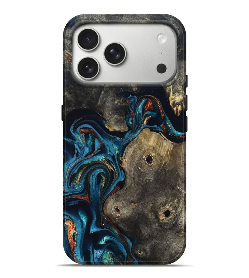 iPhone 17 Pro Max Wood Live Edge Phone Case - Harlow (Teal & Gold, 819986)