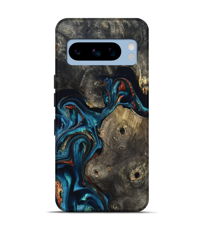 Pixel 8 Pro Wood Live Edge Phone Case - Harlow (Teal & Gold, 819986)