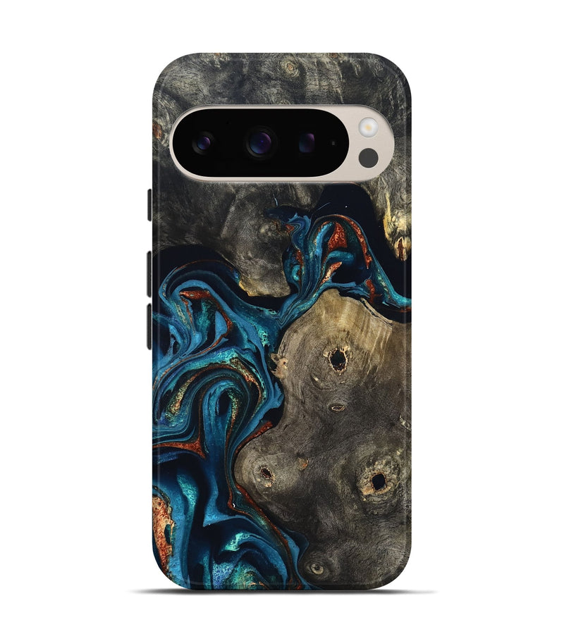 Pixel 9 Wood Live Edge Phone Case - Harlow (Teal & Gold, 819986)