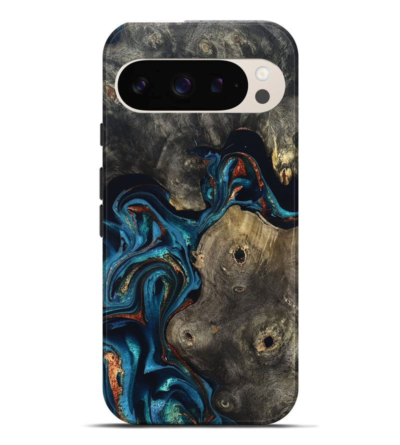 Pixel 9 Pro XL Wood Live Edge Phone Case - Harlow (Teal & Gold, 819986)