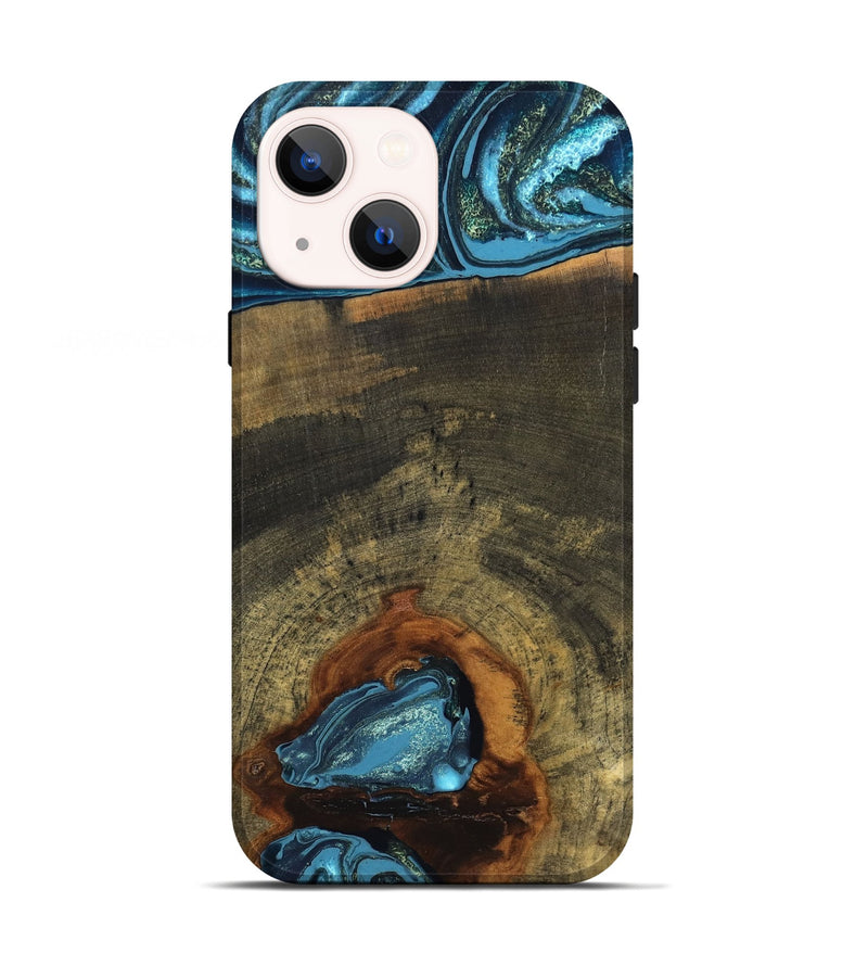 iPhone 13 Wood Live Edge Phone Case - Cole (Teal & Gold, 819988)