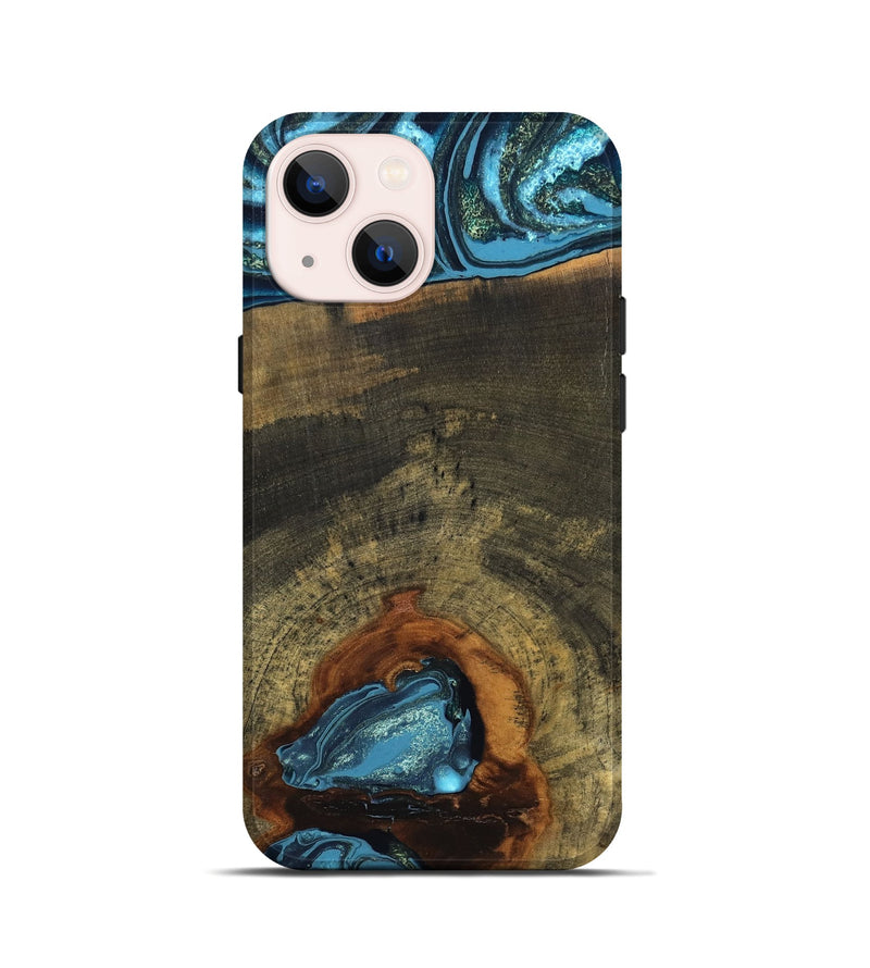 iPhone 13 mini Wood Live Edge Phone Case - Cole (Teal & Gold, 819988)