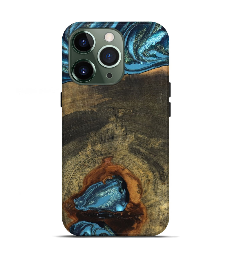 iPhone 13 Pro Wood Live Edge Phone Case - Cole (Teal & Gold, 819988)