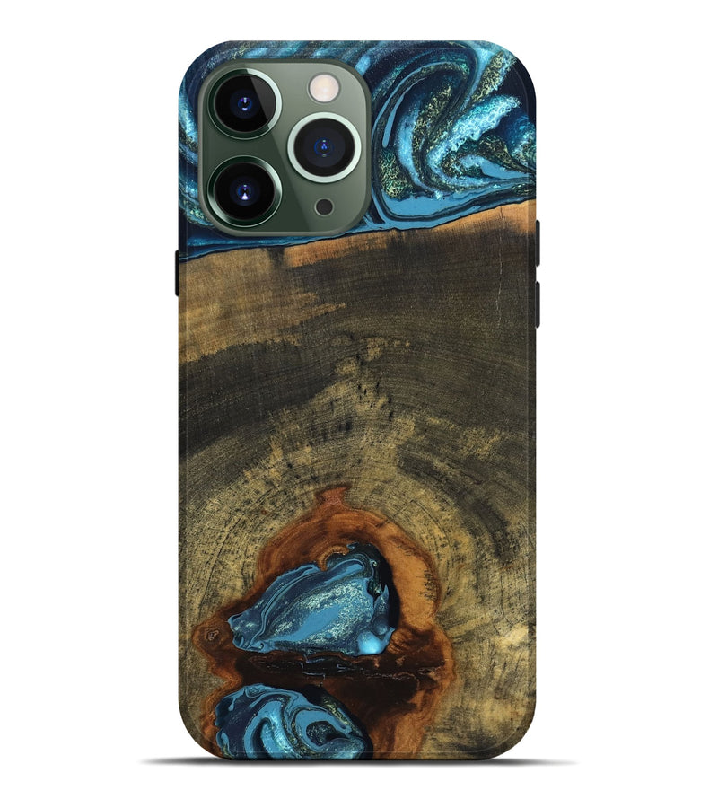 iPhone 13 Pro Max Wood Live Edge Phone Case - Cole (Teal & Gold, 819988)