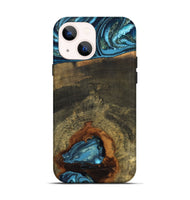 iPhone 14 Wood Live Edge Phone Case - Cole (Teal & Gold, 819988)