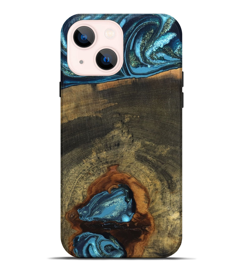 iPhone 14 Plus Wood Live Edge Phone Case - Cole (Teal & Gold, 819988)