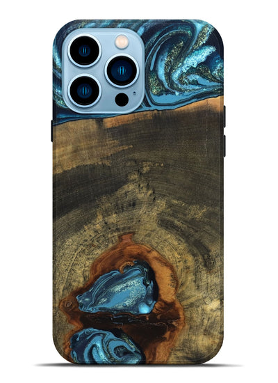 iPhone 14 Pro Max Wood Live Edge Phone Case - Cole (Teal & Gold, 819988)
