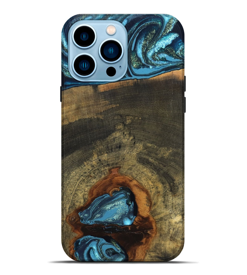 iPhone 14 Pro Max Wood Live Edge Phone Case - Cole (Teal & Gold, 819988)