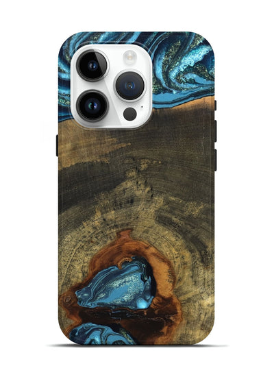 iPhone 15 Pro Wood Live Edge Phone Case - Cole (Teal & Gold, 819988)