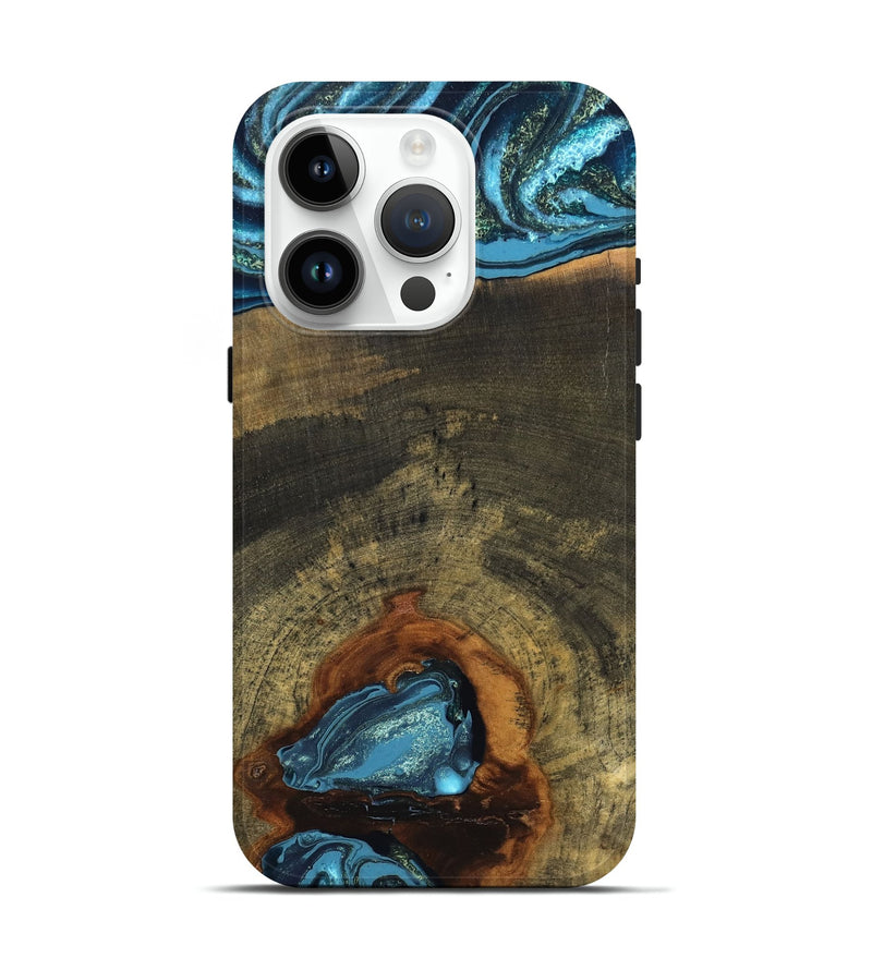 iPhone 15 Pro Wood Live Edge Phone Case - Cole (Teal & Gold, 819988)