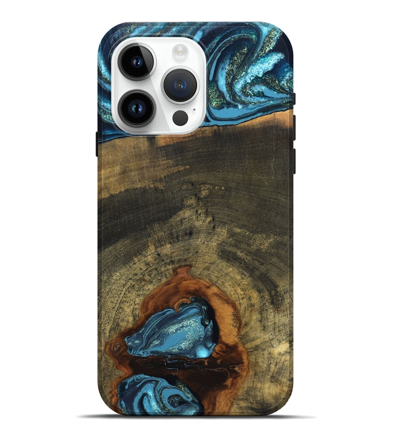 iPhone 15 Pro Max Wood Live Edge Phone Case - Cole (Teal & Gold, 819988)